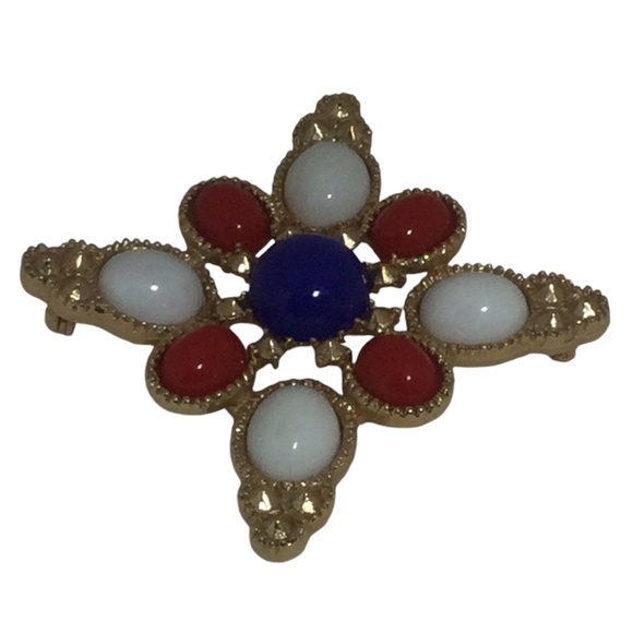 VTG Sarah Coventry Red White & Blue Cabochon Star Brooch - Picture 2 of 5